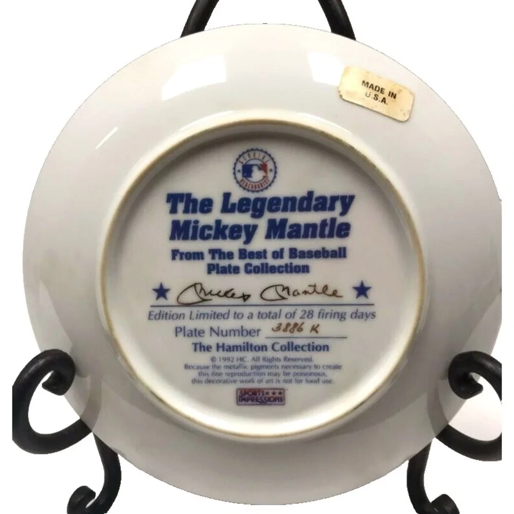 The Hamilton Collection The Legendary Mickey Mantle Plate #3886 K‎ 6 Inches